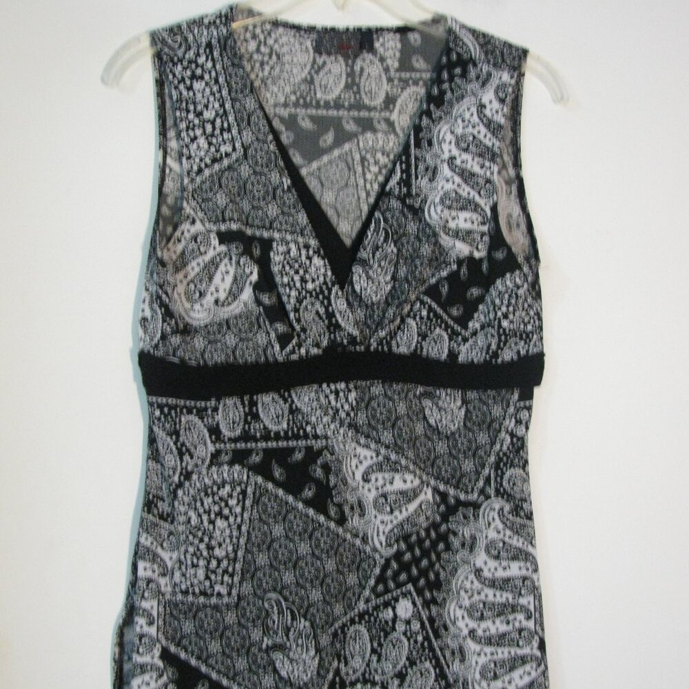 * MCM Blouse Large Black White Patchwork Stretch